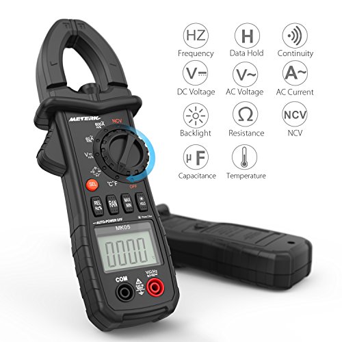 Digital Clamp Meter Meterk 6000 Counts TRUE RMS NCV AC/DC Voltage Auto Range AC Current Clamp Multimeter Capacitance Resistance Frequency Temperature Measure (Black Digital Clamp Meter)