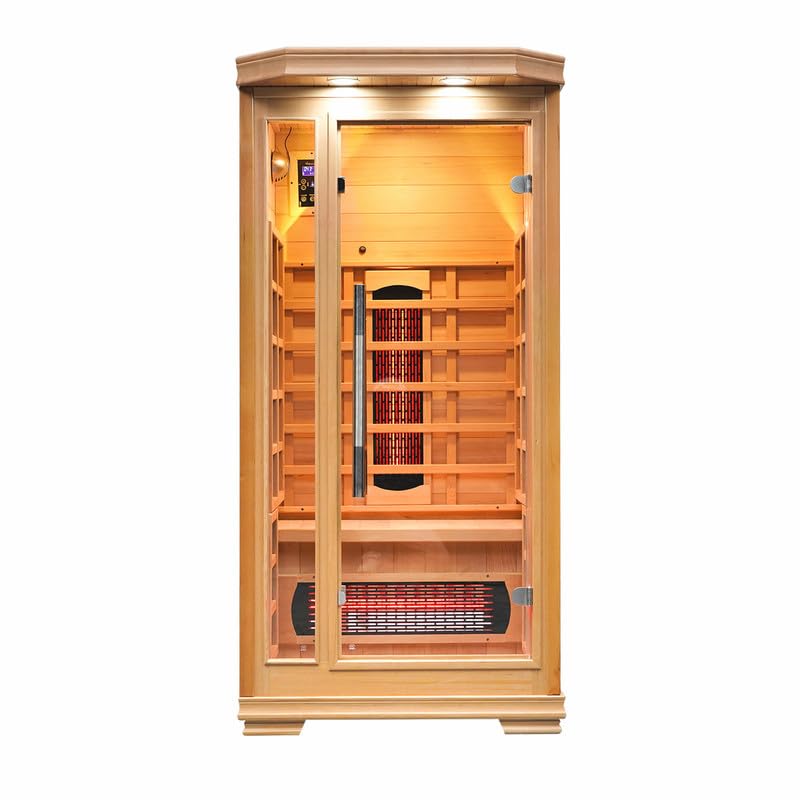 VidaluxSolara 1 Person Full Spectrum Infrared Sauna with Complete Heat - Digital Control Panel, Bluetooth, FM Radio and USB - Non-Allergenic, ISO9001 and CE Certified Also 5-Years Warranty