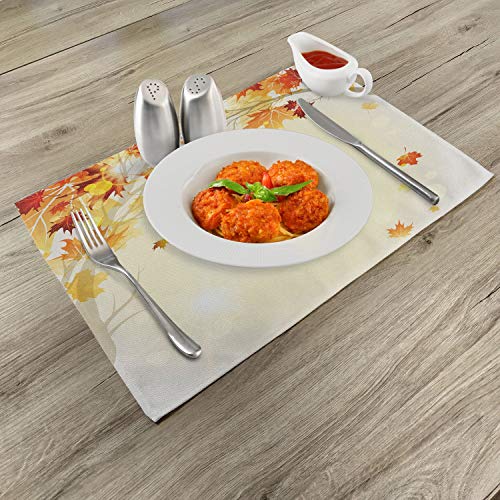 Ambesonne SER_18848 Fall Place Mats Set Of 4, Soft Image Of Faded Shedding Fall Leaves From Tree Motion In Nature Concept Print thumb #1