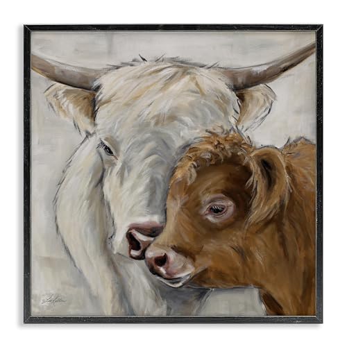 Poster encadré Highland Cow et son veau, tableau animalier chic Stupell Industries noir mat.