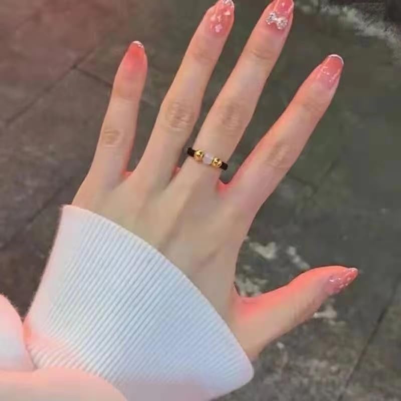 Couples Rings for Best Friend Adjustable Size Cute Wedding Promise Love Ring Jewelry Knit Jade Bead Ring Friendship Band for Women (Red)4