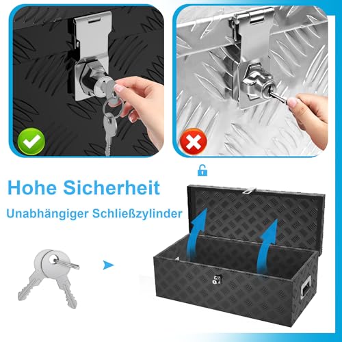 Froadp Aluminium Kiste mit Deckel, 800x220x225 mm Alubox Werkzeugkiste abschließbar, wasserdichte Alu Transportbox für Werkzeuge, Camping & Aufbewahrung (Schwarz)