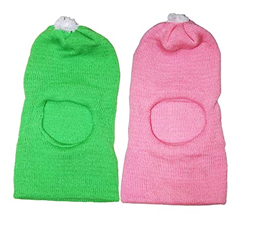 Image of Okara Kids Comfort Colourful Winter Woollen Monkey Cap Pack of 2 (Red,Pink, 1-2 Years)