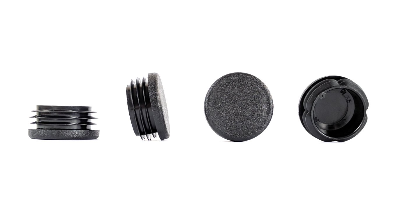 Round Ribbed Black Plastic Insert Plugs end caps (35mm-See Second Image for Dimensions, Pack of 48) Made in Germany.