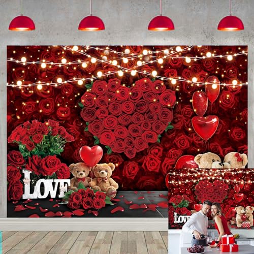 Fondo Fotográfico Rojo Rosas 7x5ft para San Valentín miniatura 1