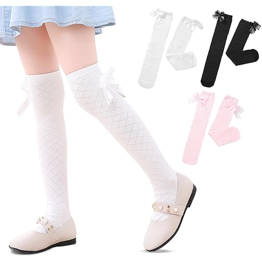 Bow Knee High Socks for Girls 3 Pairs