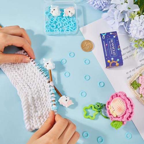 SUNNYCLUE 1 Box 54Pcs Knitting Stoppers Stitch Stopper Cute Blue Pink Unicorn Silicone Needle Point Protectors with Plastic Locking Crocheting Markers Rings for Quilting Knitting Needles End capss - Image 3