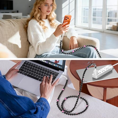 Image of VOFUOE USB C Cable for iPhone 17 Charging Cable USB A to USB C Cable Star Beads Charging Cord 3.3FT Fast Charging Cable for iPhone 16 /15, Galaxy S24 /S25 Ultra, for iPad 11th /10th-Black & Pink