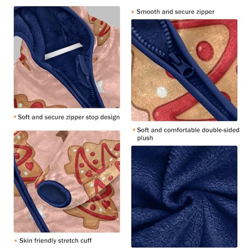 Christmas Tree Cookies on Pink Toddler Fleece Jacket Girl Boys Hooded Fleece Jacket Coat Warm Outwear Zip-up 3-10T3