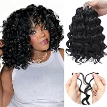 LOSMOEER 8 Inch Deep Ocean GOGO Curl Crochet Hair for Black Women Water Wave Synthetic Braiding Hair Extensions 8 Packs Bohemian Beach Curl Crochet Braids Natural Black1B#