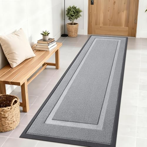 Image of OLANLY Front Door Mat Indoor Outdoor Entrance, Waterproof All-Season, All-Weather Doormat, Sturdy Natural Rubber, Low Profile, Easy Clean Patio Porch Entryway Mat, 71x23, Ash Gray