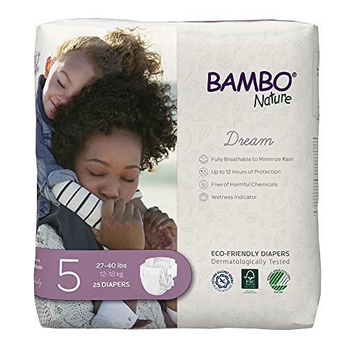 Image of Bambo Nature Hypoallergenic Dream Baby Diapers, Premium Eco-Labeled Sustainable Diapers, Enhanced Leakage Protection, Totally Chlorine-free, Skin Friendly, and Super Absorbent - Size 5 (75 Count)