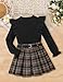 BAVADER Girls Clothes Size 6 Size 7 Plaid Skirt Set Ruffle Sleeve Knit Tops + Pleated Skirt Clothing Sets Little Girls Clothes 6t Girl Clothes 3 Piece Outfits with Belt Fall Winter Brown Plaid