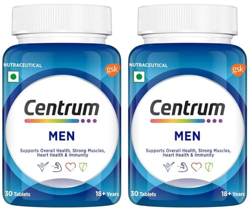 Image of Centrum Men Tablet, World's No.1 Multivitamin with Grape seed extract, Vitamin C & 21 other nutrients for Overall Health, Strong Muscles & Immunity (Veg) 30s (Pack of 2)