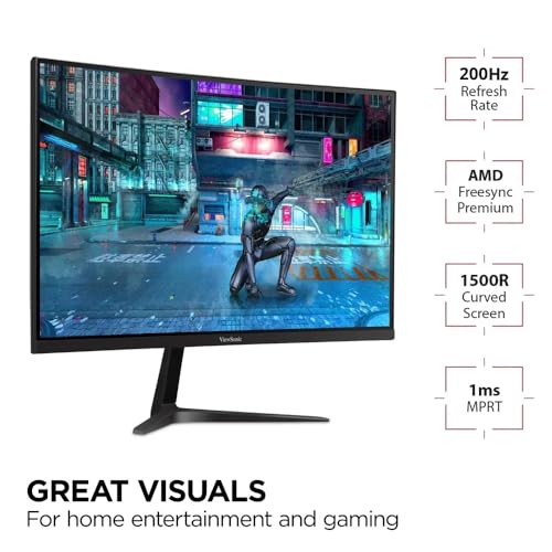 Image of ViewSonic VX2718-PC-MHD 27 Inch 1080p Curved Gaming Monitor, 200Hz and 1ms for Smooth Gameplay, FreeSync Premium and Eye Care Technology, HDMI, and DisplayPort Inputs
