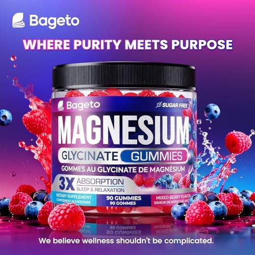 Bageto Magnesium Glycinate Gummies 85 mg, 100% Pure Magnesium Bisglycinate Supplement for Sleep and Calm, Muscle Recovery, Heart & Bone, 90 Sugar-Free Vegan Magnésium Gummies for Adults — view 8