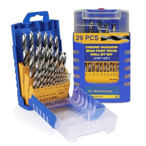 Fisch Chrome Vanadium Brad Point Wood Drill Bit Set, 29-Piec...