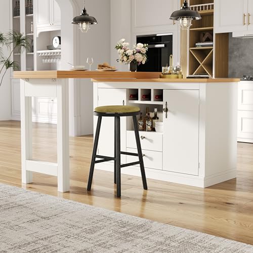 A ALFRESCOOL Mesa de bar extensible, mesa de bar con espacio de almacenamiento, mesa alta con isla de cocina, barra de comedor giratoria 360°, con iluminación LED, para salón, comedor, 120-180 * 40