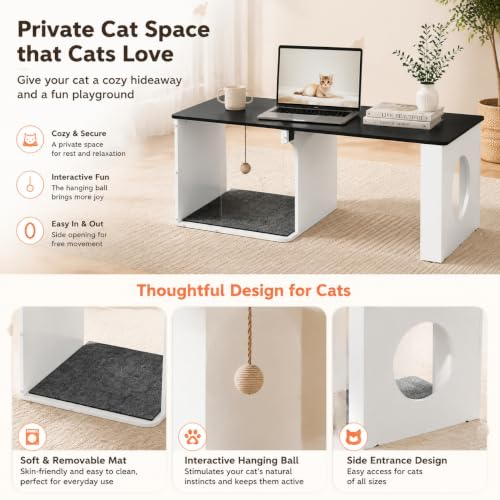 Image of WLIVE Coffee Table-Cat House with Cat Scratcher Pad + Ball, White