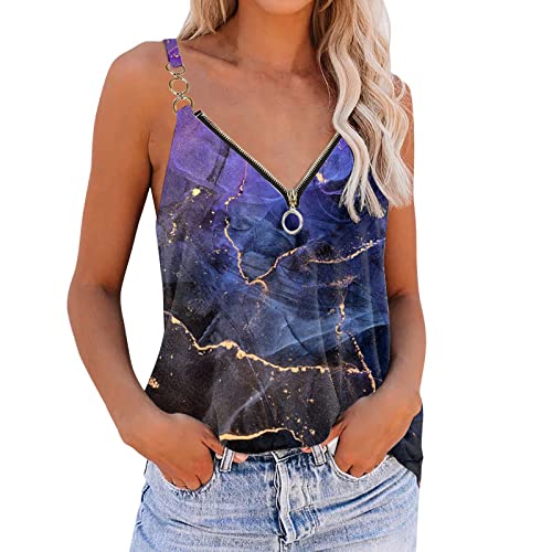 DéBardeur Femme Satin - Camisole à col en V Profond pour Femmes Débardeurs d'été Camisole à Boucle en métal sans Manches Tee Shirts Homme Amoureux Débardeur Sexy Bretelles Spaghetti Tie Dye