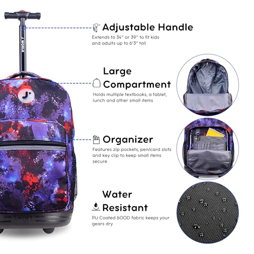 Image of J World Sunrise Kids Rolling Backpack with Wheels for Girls Boys, Roller Bookbag for School, 18 x 13 x 9 Inches, Galax