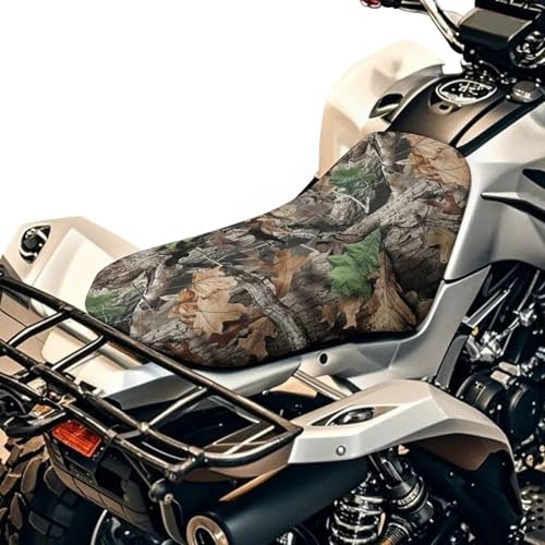 Qpednta Camo Hunting Forest ATV Seat Cover Four Wheeler Accessories Breathable Padded Protector ATV Back Seat Powersports Cushion Covers Universal Waterproof Elastic