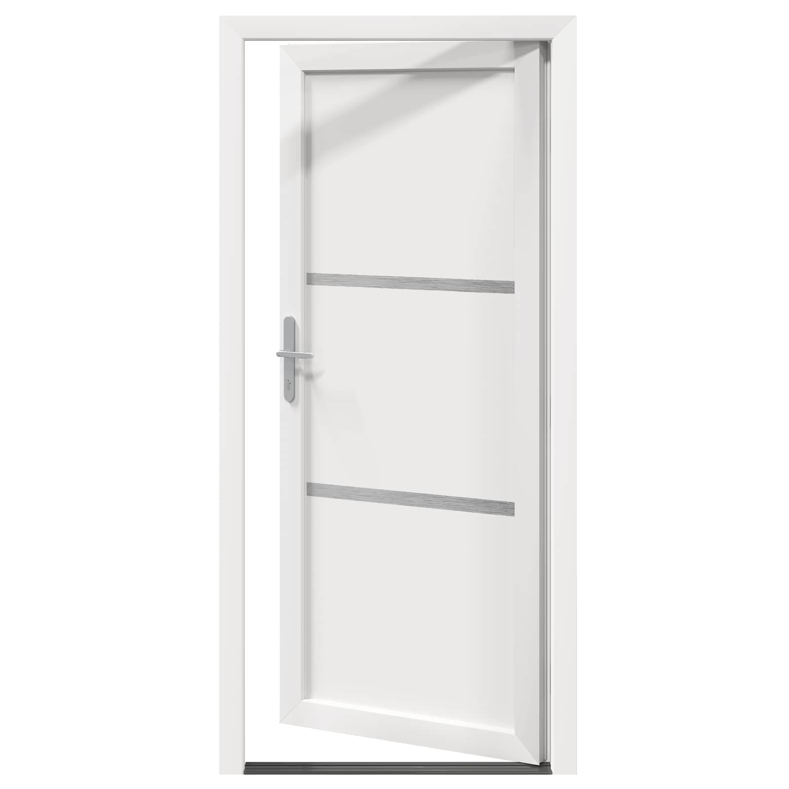 Vordertür Weiß PVC 108 x 208 cm mit Glas, Schloss, Beschlag, Zarge, Rahmen, Mehrfachverriegelung für Eingang, Sicherheit, Wärmedämmung, Schallschutz, Einbruchhemmend, Neubau, Renovierung