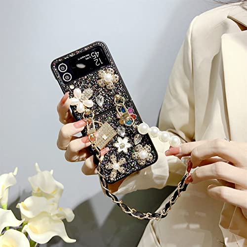 Protection Z Flip 3 fleur perle diamant : coque rigide transparente pour femme