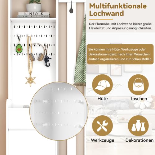 Flurgarderobe Garderobenset Garderobe Stecktafel mit Sitzbank & Stecktafel - Weiß, Schuhschrank Multifunktional mit 4 Haken & gepolsterter Bank, schmale 100 cm Breite für Eingangsbereich & Waschküche
