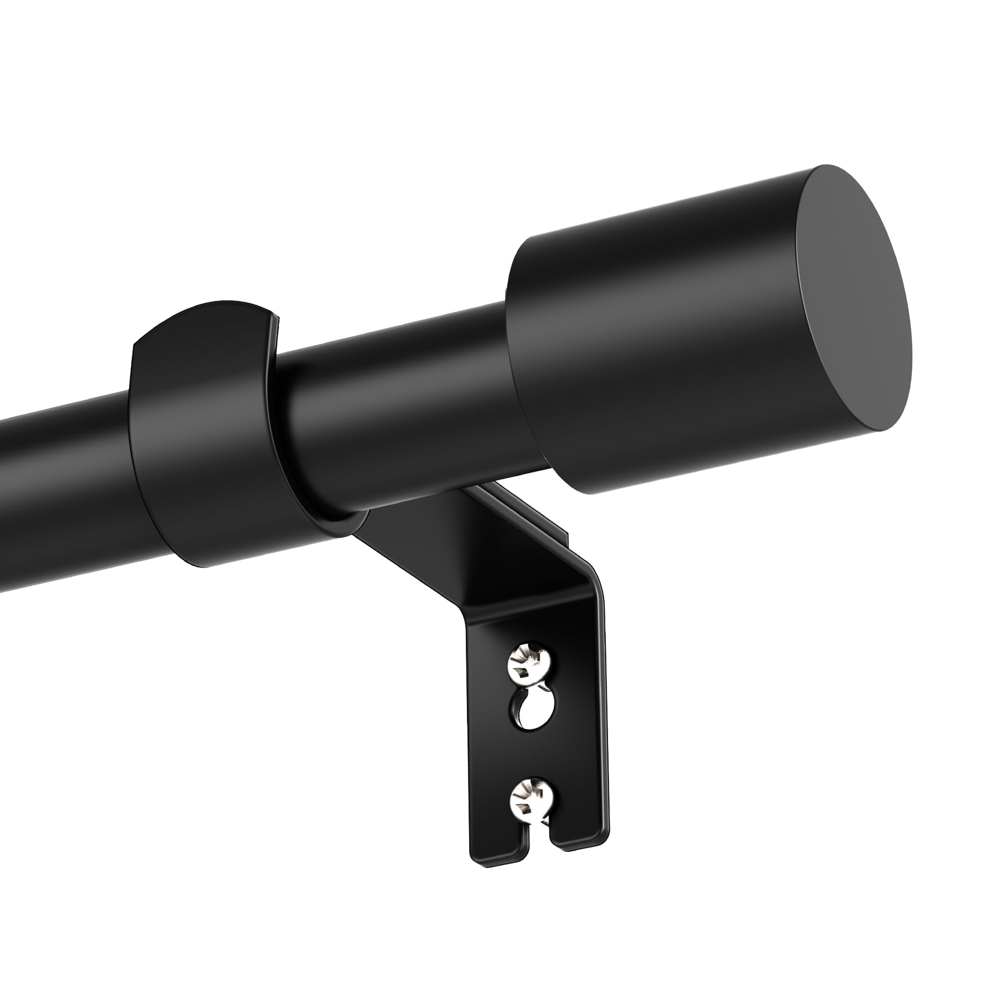 Curtain Rods for Windows - Tiemlet Extendable Black Pole, Stainless Steel with Cylindrical Finials, 72-315 cm Adjustable, Ideal for Eyelet Curtains in Any Room