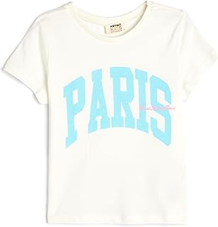 تيشرت بأكمام قصيرة بطباعة كلمة «Paris» للبنات من كوتون