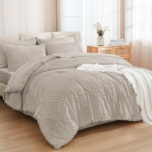 Image of Andency Oversized Queen Comforter Set 7 Piece Linen - Bed in a Bag Oversized Queen Boho Lightweight Fluffy Tufted Bedding Sets with Comforter, Sheets, Pillowcases & Shams