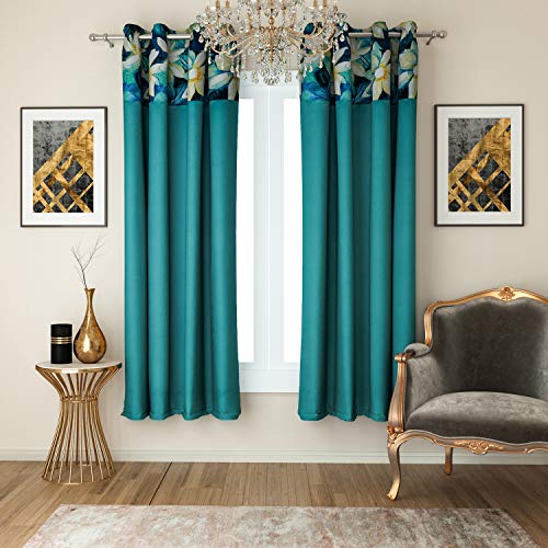Image of Swayam Blackout Window Curtain Set 2 for Bedroom, Guest Room - Thermal Insulator, Comes with Readymade Eyelets, Triple Layer Weave (5Ft) Noise Dampener, Machine Washable - Blue