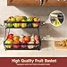 Sevenblue 2 Tier Large Fruit Basket for Kitchen Counter with 2 Mobile Banana Hangers, 2026 Pro Detachable Metal Fruit Bowl with Wooden Handle, Fruit Holder for Bread Snack Veggies with Protective Mats