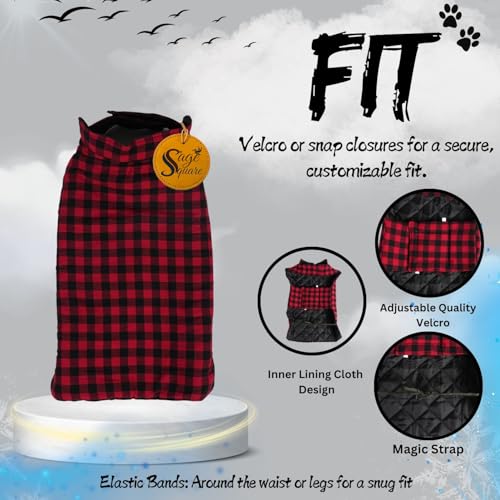 Image of Sage Square Winter Coloured Dog Coat - All-Weather Protection, Windproof, Waterproof Cozy Fleece Lining, Adjustable Straps, Durable Construction, Stylish, Comfortable, Jacket (Red & Black, Medium)