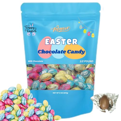 Easter Chocolate Eggs Solid Rich Gourmet Candy Individually Wrapped, Milk Chocolate Assorted Colors, Easter Candy bag 8 oz