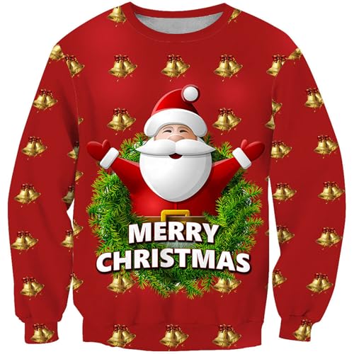 Weihnachtspullover Herren Lustig 3D Druck Weihnachts Sweatshirt...