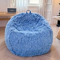 XeGe Faux Fur Comfy Bean Bag Cover(No Filler), Fluffy Stuffed Animal Storage Bean Bag Chair Cover for Bedroom, Furry Fuzzy Big Gaming Beanbag Cover Adults Teens Girls, Anti-slip, Ombre Cobalt Blue