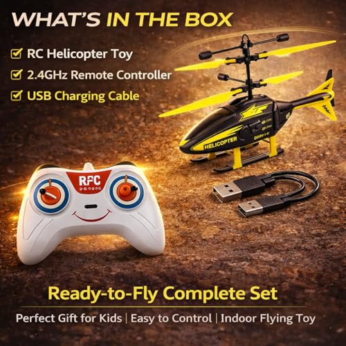 Image of Remote Control Helicopter Toy for Kids -Strong Flying, Rechargeable, LED Lights, Indoor & Outdoor RC Helicopter (Colour as per Stock)