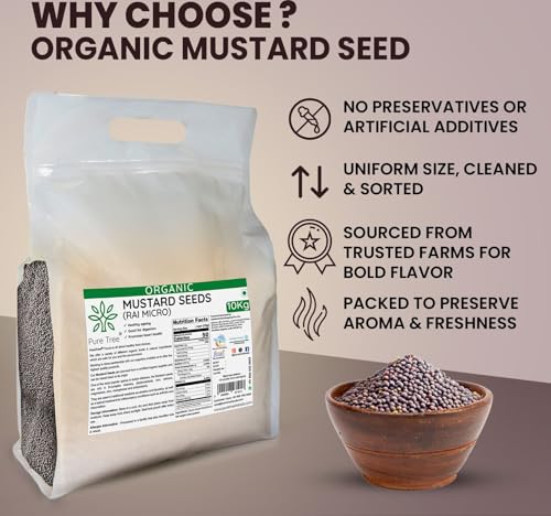 Image of Pure Tree Certified Organic Mustard Seeds Small | 10 Kg / 10000 g | Black Small Mustard Rai Seeds Small | Sasive seeds Whole Kali Rai Dana | Sarson dana Indian Spice Gluten Free