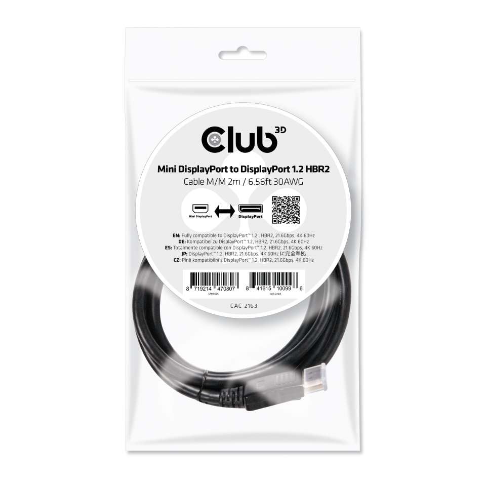 Kabel mDP->DP S/S 2,0 m HBR2 CLUB-3D
