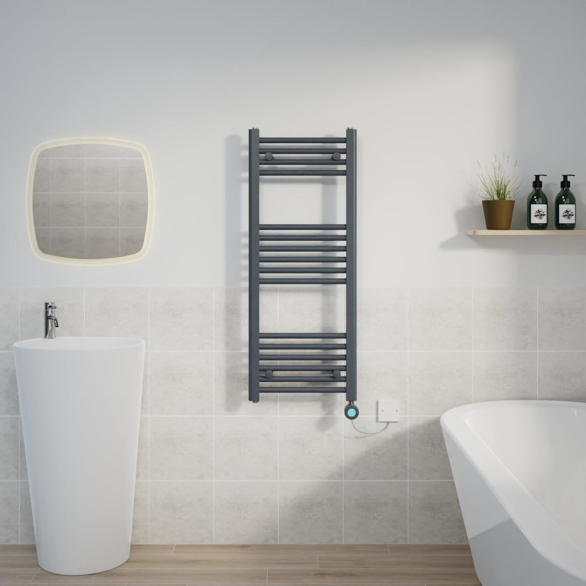 Warmehaus 400W Electric Thermostatic Heated Towel Rail Bathroom Radiators Straight with LCD Display Timer - Anthracite - 1000x400mm