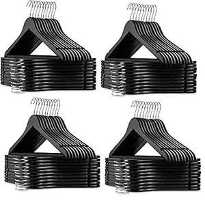 STAR WORK Solid Wood 360 Degree Swivel Chrome Garment Hangers with Non Slip Bar and Precisely Cut Notches Black Wooden Hanger (70)