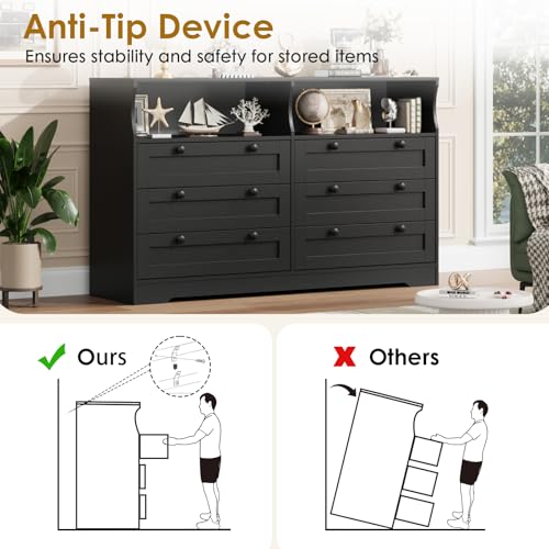 IDEALHOUSE 55" 6-Drawer Dresser for Bedroom – Wood Chest with Charging Station, LED Lights & 2 Storage Compartments, Modern TV Stand for Living Room & Hallway, Black by IDEALHOUSE - Used condition - Image 8