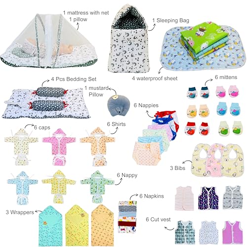 Image of Infantbond Baby All Season Use Hospital Essential Combo for New Born | Gift Pack | Baby Products | Maternity Essentials | Bedding Set (60 Items)(0-6 Months) (Gray Moon)(Colours May Vary)