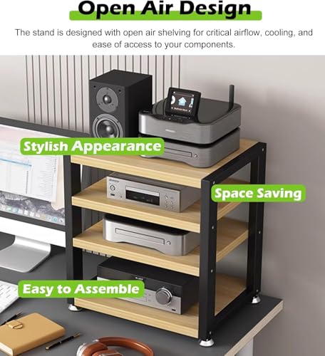 Stojak audio HiFi – 4-poziomowa drewniana półka na nośniki, solidna wieża AV, do kompaktowego centrum rozrywki stereo, z wentylacją, bez bałaganu meble do salonu