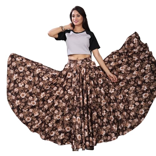 Image of JYESHTA Women's American Crepe Flared A Line Stitched Long Skirt with 12 Mtr Flare 40 in Height | Skirts for Women Long Length | Long Skirts for Girls