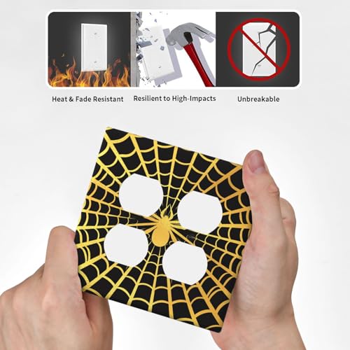 Decorative Outlet Covers Black Background with Golden Spiderweb Spider 2 Gang Outlet Cover Wall Plate Double Duplex Light Switch Cover Plate Switch Plate Covers