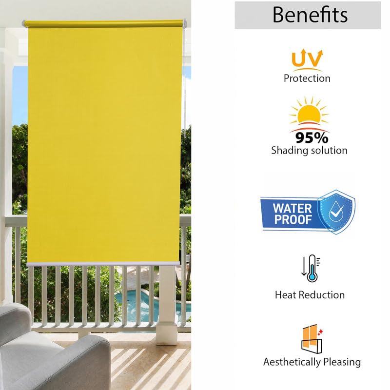 Image of Roller Blinds 300 GSM Polyester Fabric Waterproof & Sun Blockage Corded Roll Up and Down Blinds Curtains for Window, Door, Balcony (Yellow Color 3 X 11 Feet, Pack of 1 Piece)