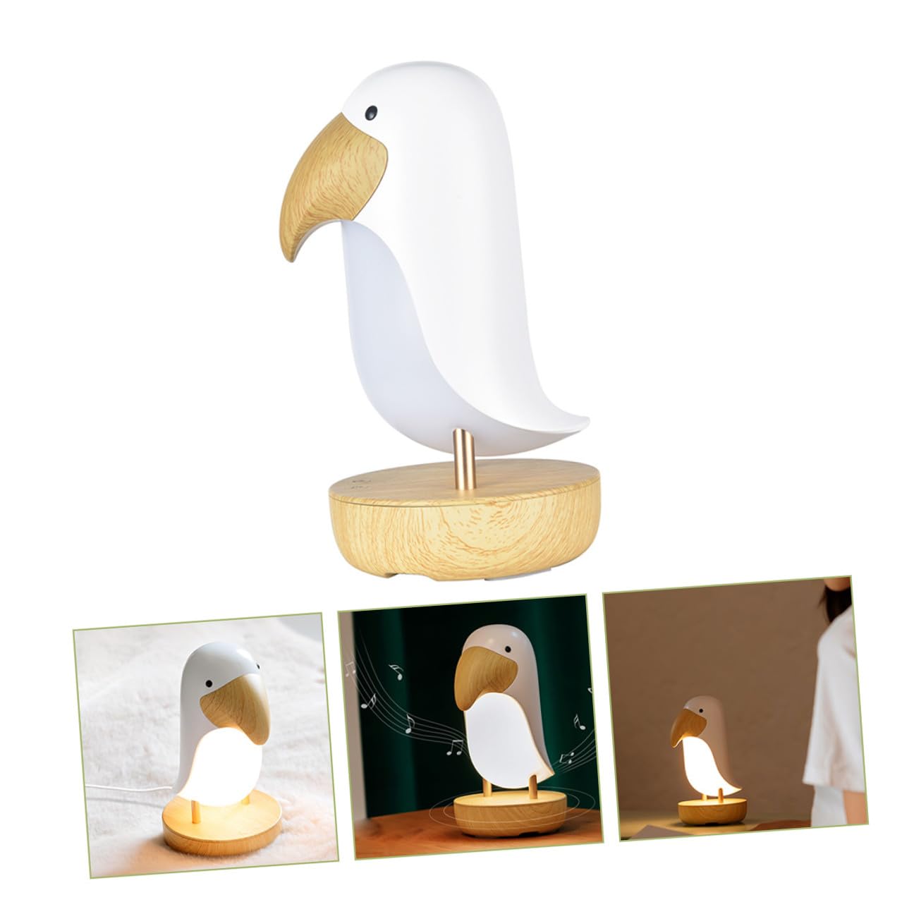 NUOBESTY Veilleuse Enceinte sans Fil Oiseau en Abs Blanc Variateur D'intensité et Batterie 1200mah, Lampe de Nuit pour Chambre D'garçon et Filles et Adulte